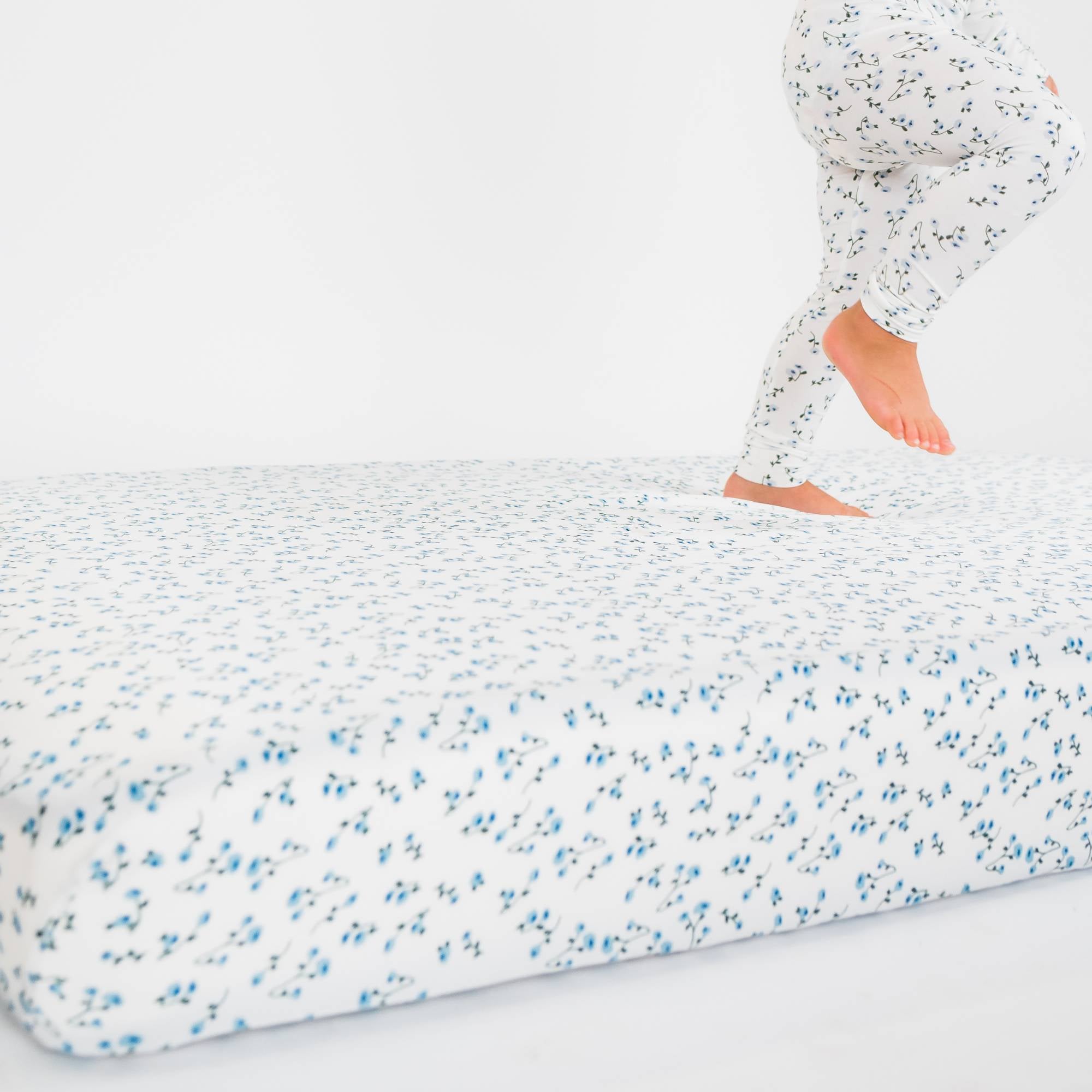 100% silk fitted crib sheet - blue floral